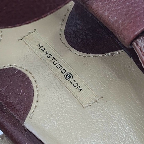 Max Studio Wedge Heels Brown 9M Strappy Sandal Leather Open Toe Xpect 4" Heel - Picture 3 of 11